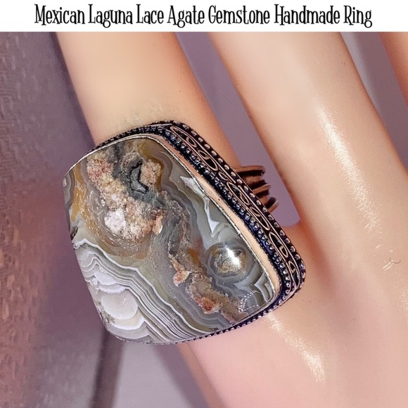 Captivating Crazy Laguna Lace Agate Gemstone Handmade Ring - Picture 11 of 14